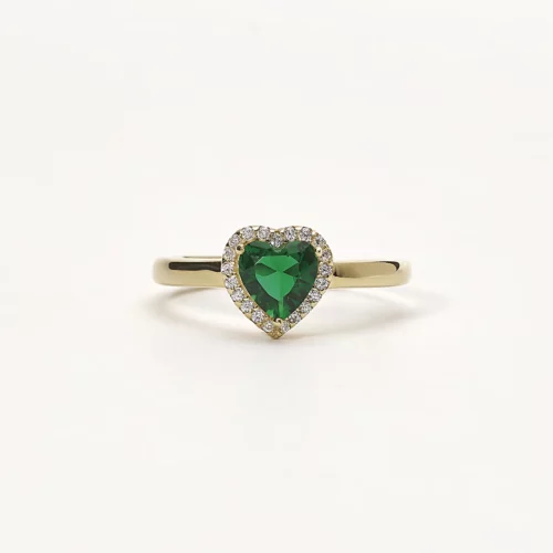 anello in argento dorato con cuore verde smeraldo mabina