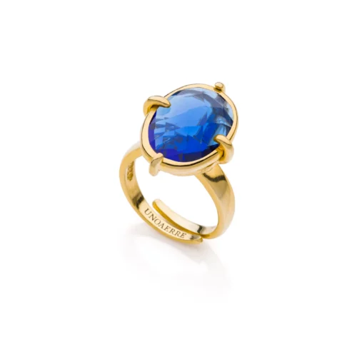 anello cristallo blu ovale color oro giallo unoaerre