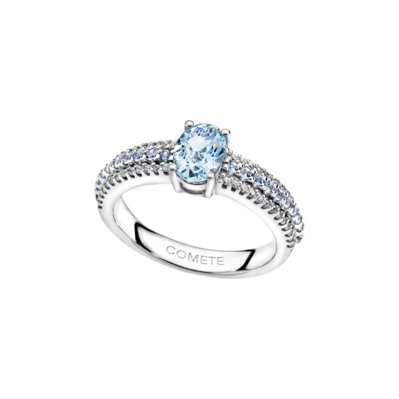 anello donna azzurro e diamanti comete