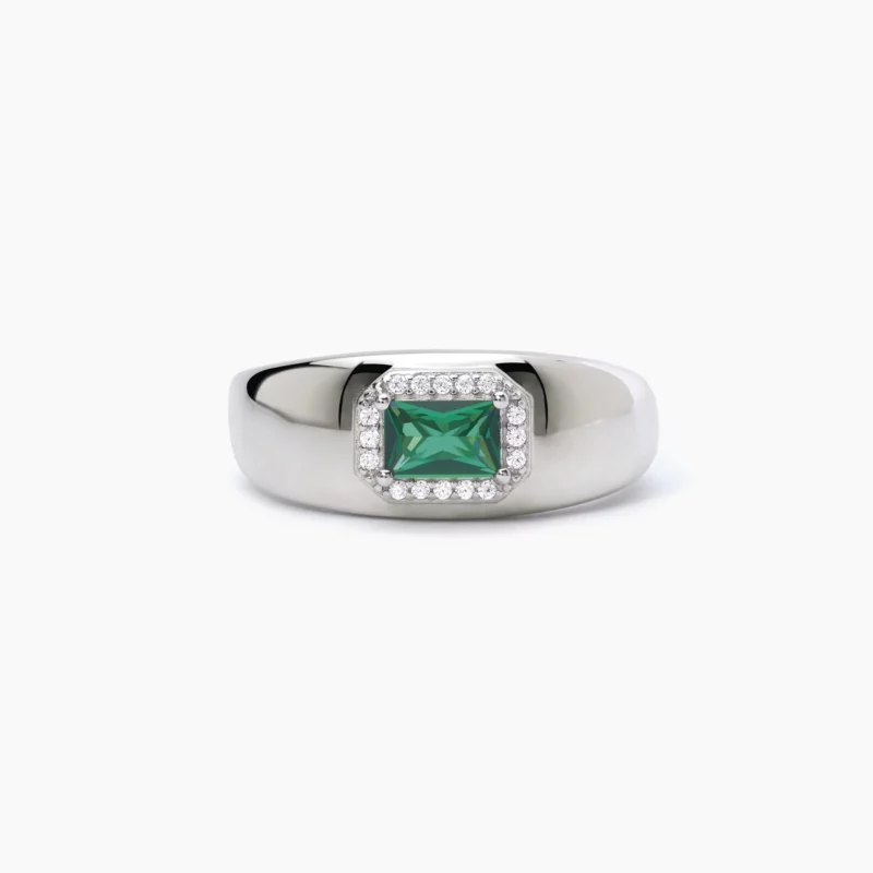 anello in argento fascia con pietra verde rettangolare mabina gioielli
