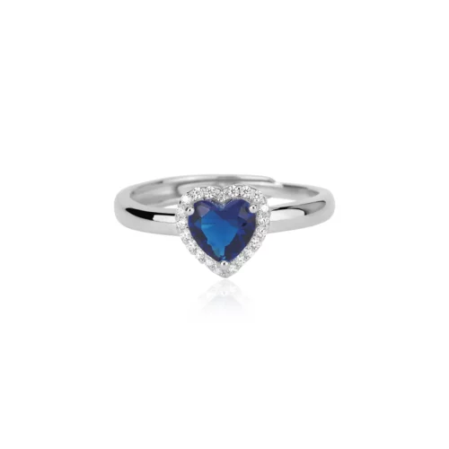 anello misura unica in argento con zaffiro blu a forma di cuore mabina gioielli