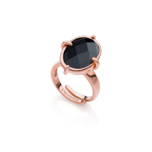 anello oro rosa pietra nera ovale unoaerre