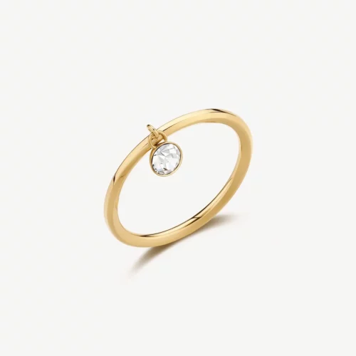 anello in acciaio dorato con pietra pendente donna brosway