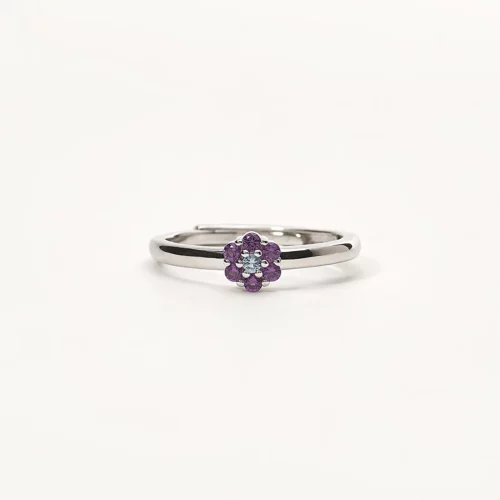 anello in argento con fiore azzurro e viola mabina gioielli