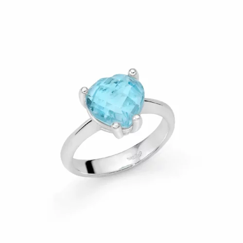 anello cuore in argento con pietra azzurra miluna donna