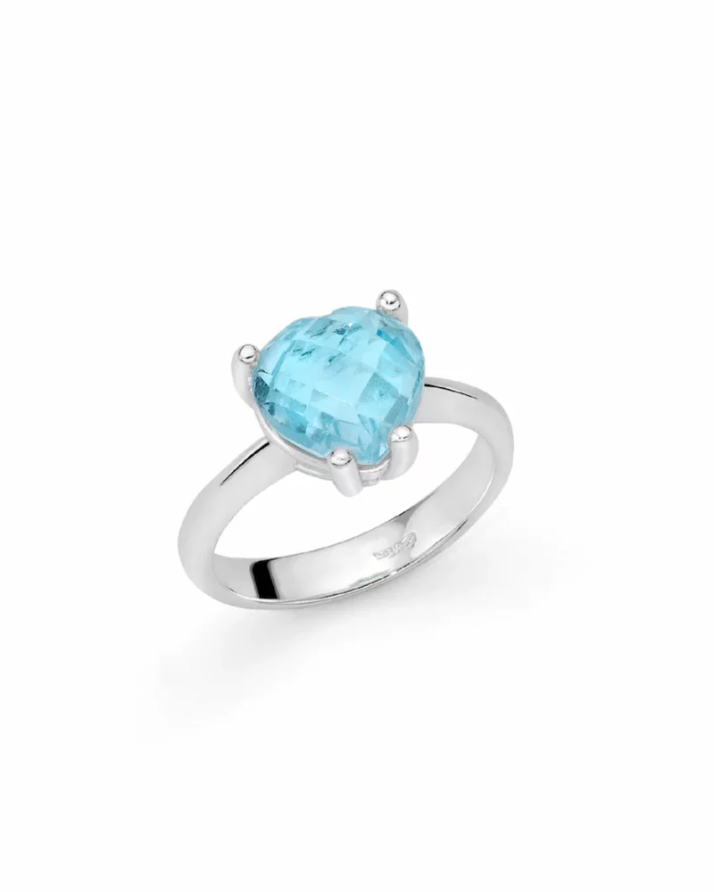 anello cuore in argento con pietra azzurra miluna donna