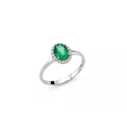 anello ovale verde smeraldo e diamanti miluna gioielli