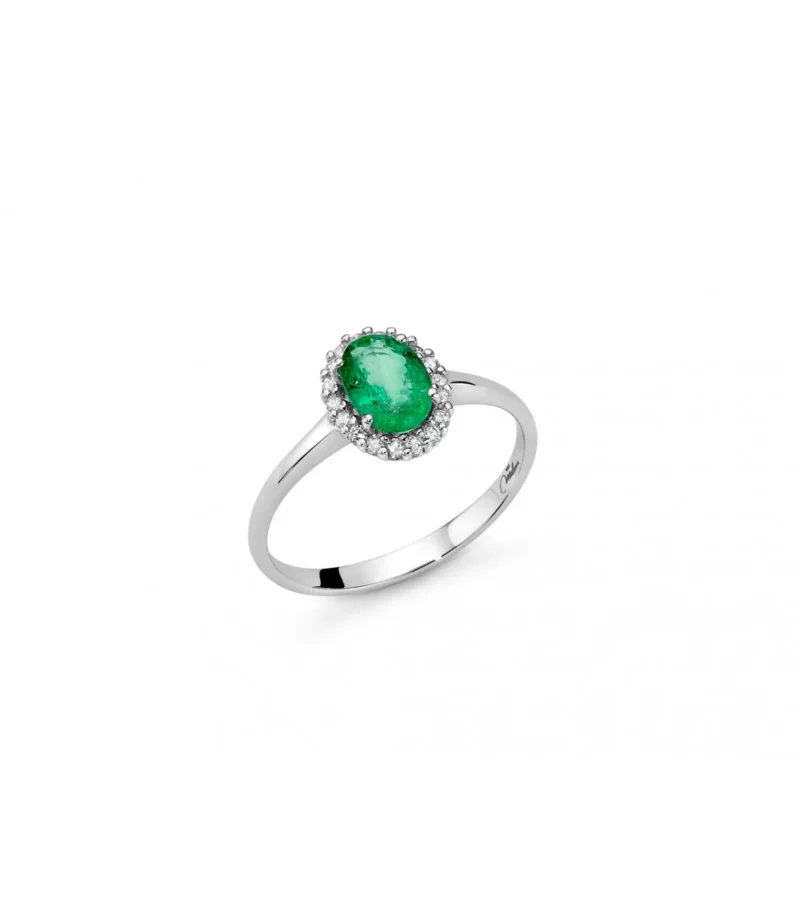 anello ovale verde smeraldo e diamanti miluna gioielli
