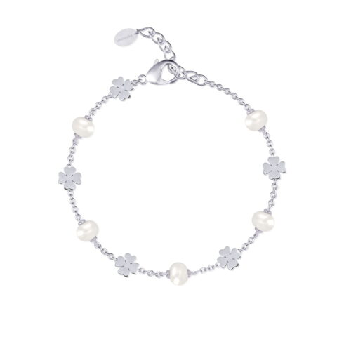 Bracciale Mabina in argento e perle con quadrifogli
