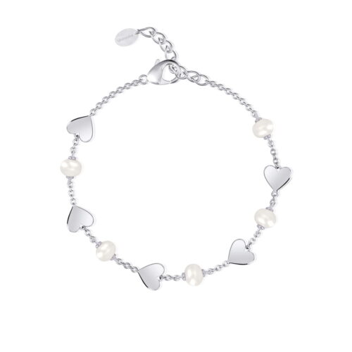 Bracciale in argento con cuori e perle alternati Mabina Gioielli