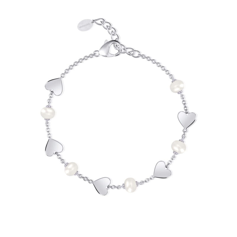 Bracciale in argento con cuori e perle alternati Mabina Gioielli