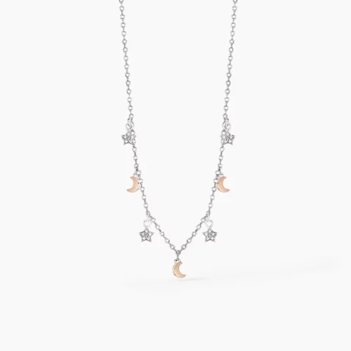 collana con stelline e lune pendenti in argento girocollo mabina gioielli