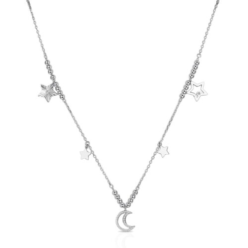 collana con luna e stelle pendenti brosway donna in acciaio