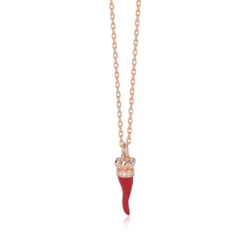 Collana Mabina in argento rosè con cornetto rosso e zirconi