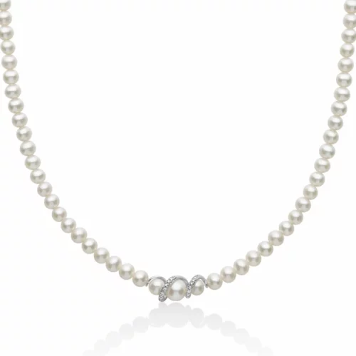 filo di perle con spirale oro diamanti miluna gioielli