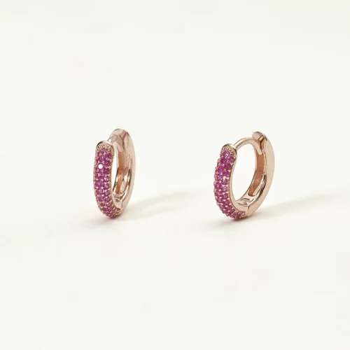 orecchini cerchio con rubino fucsia in argento rosato mabina gioielli