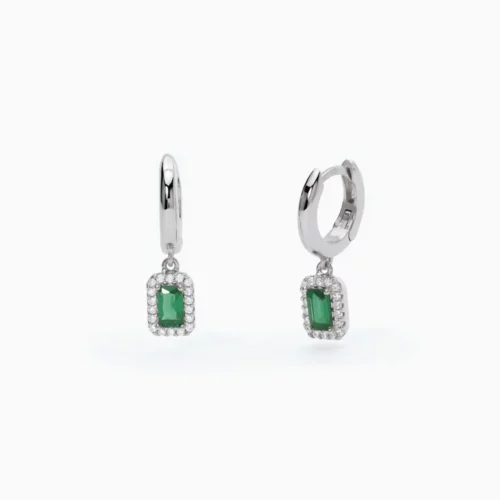 orecchini loop in argento con smeraldo rettangolare mabina