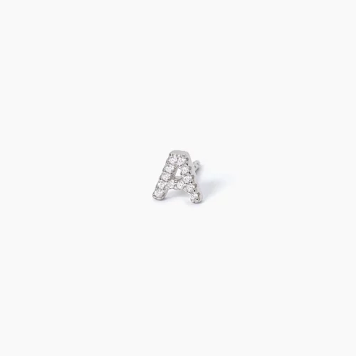 orecchino con letterina alfabeto A in argento mabina